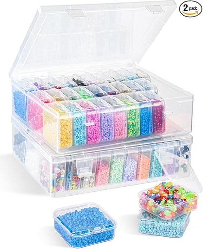 Bead Organizer Box, 62 Pcs Clear Bead Storage Containers, Craft Organizers and Storage with Hinged Lids and Labels, Small Plastic containers for DIY Jewelry, Seeds, Diamond Painting, Small Parts