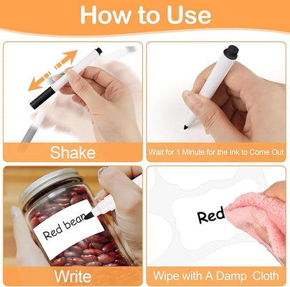 273 Pcs Labels for Jars, Waterproof Reusable Chalkboard Labels for Food Containers, Bottles, Blackboard Stickers with 1 Erasable Chalk Marker (White)