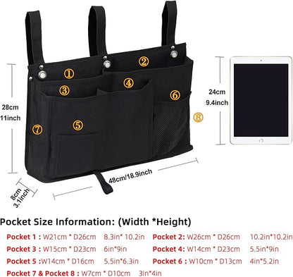 gedamari Bedside Organizer, Durable Bunk Bed Caddy, Multi-Pocket Hanging Storage Bag for College Dorm, Home, Hospital and Baby Stroller, Easy Installation, Metal Rivets Added, Oxford Fabric (Black)
