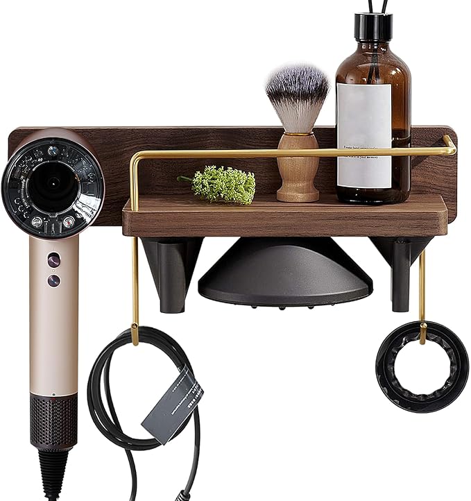CATOOMUU for Dyson Supersonic Hair Dryer Wall Mount Stand Holder, Blow Dryer Accessories and Attachments Organizer Storage Rack, Wood