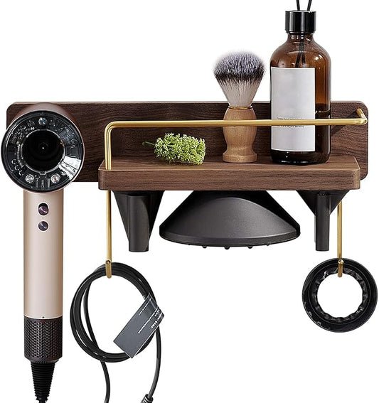 CATOOMUU for Dyson Supersonic Hair Dryer Wall Mount Stand Holder, Blow Dryer Accessories and Attachments Organizer Storage Rack, Wood
