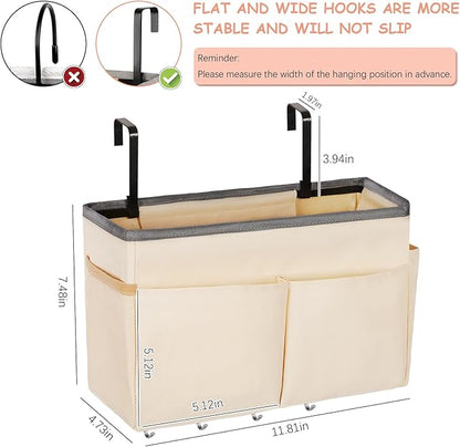 Frjjthchy Bedside Storage Organizer 5 Pockets with 4 Hooks Hanging Storage Bag for Headboards/Bunk Bed (Beige)