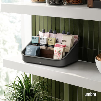 Umbra Bellwood Packet Organizer, Divided Tray for Pantry Ingredients and Other Small Items, Made of Durable Plastic and Wood, Walnut/Black
