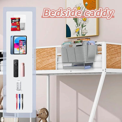 Frjjthchy Bedside Caddy, Bed Organizer with 11 Pockets and Power Strip Holder,Versatile Bedside Storage Caddy for Home,Dorm,Bunk,Hospital,Crib Bed (Grey)