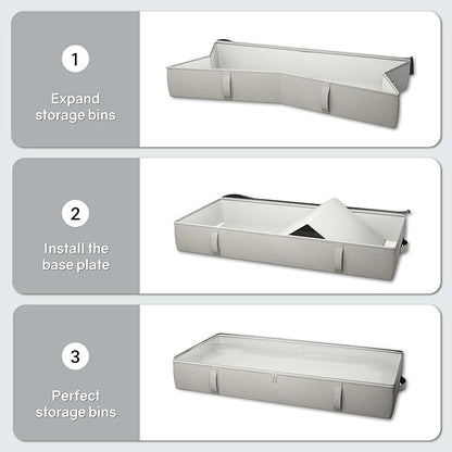 TidyCorner 2-Pack Under Bed Storage Containers, 8 Inches Tall Underbed Clothes Storage Organizer Bin with Sturdy Sidewalls/Bottom, Under the Bed Storage Bags 2 Storage Bins, Light Grey