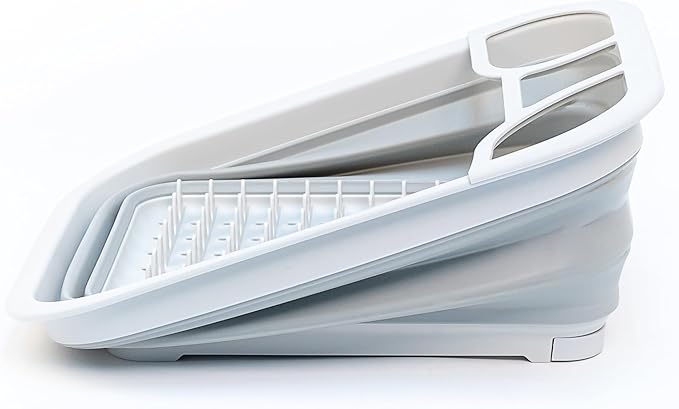 SAMMART Collapsible Dish Drainer with Drainer Board - Foldable Drying Rack Set - Portable Dinnerware Organizer - Space Saving Kitchen Storage Tray (1, Grey)