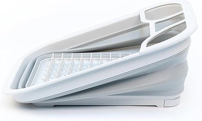 SAMMART Collapsible Dish Drainer with Drainer Board - Foldable Drying Rack Set - Portable Dinnerware Organizer - Space Saving Kitchen Storage Tray (1, Grey)