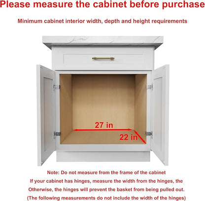 Pull Out Cabinet Organizer,Heavy-Duty Slide Out Shelf, Wood and Wire Basket, Pull Out Drawer for for Kitchen Under Sink Space, Pantry, Bathroom, 2 Tie 26 * 21 in