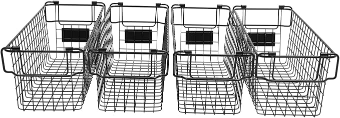 Stackable Metal Wire Rectangular Storage Basket Set For Kitchen or Bathroom, Kitchen Wire Baskets Farmhouse Decor Metal Food Storage Organizer