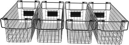 Stackable Metal Wire Rectangular Storage Basket Set For Kitchen or Bathroom, Kitchen Wire Baskets Farmhouse Decor Metal Food Storage Organizer