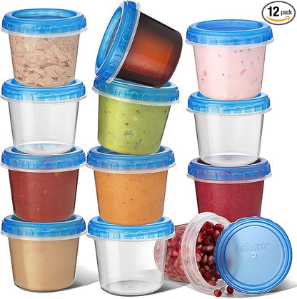 Tafura 4 Oz. Small Containers with Lids [12 Pack] Snack Containers with Twist Top Lids | Condiment Storage for Puree, Snacks, and More | Reusable Small Plastic Food Storage, BPA Free
