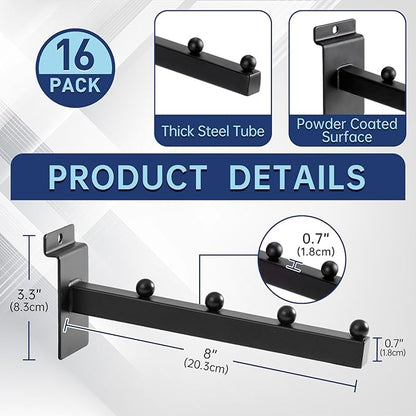 16 Pack Waterfall Slatwall Hooks, Heavy Duty Slatwall Display Hangers and Accessories for, Retail Display, Garage, and Home Storage (8 Inch)