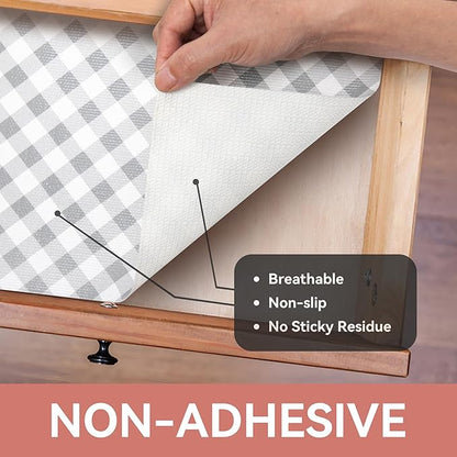 RAY STAR Shelf Liners for Kitchen Cabinets Non-Adhesive, 18 Inch X 8 Feet Cabinet Liners for Shelves Waterproof Easy Trim Wipe Clean Non Slip Grip Bottom Drawer Pantry Liner Gingham Checkered Grey