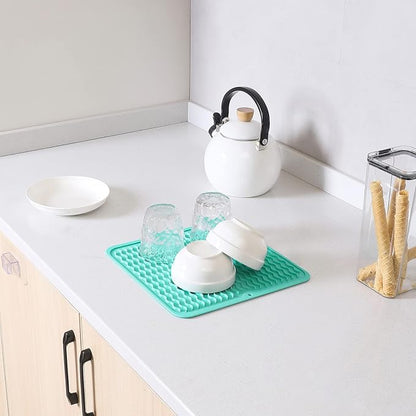 Silicone Dish Drying Mat for Multiple Usage,Easy clean,Eco-friendly,Heat-resistant Silicone Mat for Kitchen Counter or Sink,Refrigerator or Drawer liner Mint M 12 inches x 12 inches