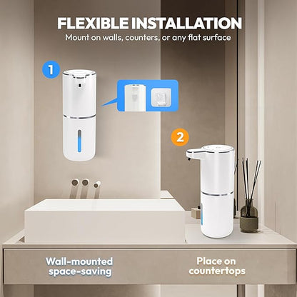 MTYGK Automatic Foaming Soap Dispenser,Touchless Foam Soap Dispenser,12.8oz Rechargeabled Wall Mounted Smart for Bathroom and Kitchen Dish Soap,Easy for Toddlers(White)