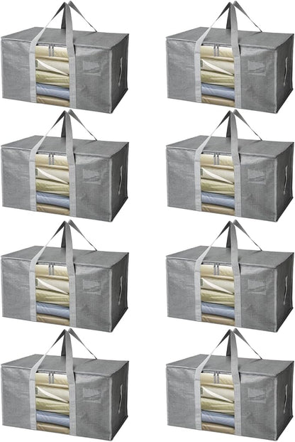 BALEINE 8-Pack Oversized Moving Bags with Reinforced Handles, Heavy-Duty Storage Tote Moving Supplies for Packaging, Camping (Gray w/Window, 8-Pack)
