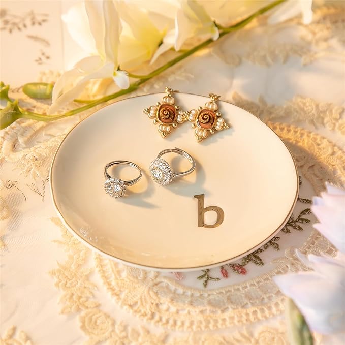 COMMGOAL Ceramic Ring Holder for Jewelry, Jewelry Tray, Ring Dish, Aesthetic Room Decor, Engagement Gifts Bride Gifts Wedding Gifts for Women, White, 4.75"(B)