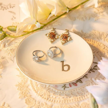 COMMGOAL Ceramic Ring Holder for Jewelry, Jewelry Tray, Ring Dish, Aesthetic Room Decor, Engagement Gifts Bride Gifts Wedding Gifts for Women, White, 4.75"(B)