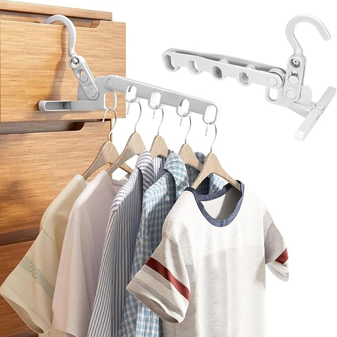 2pcs Grey Folding Clothes Hanger Drying Rack, Portable Travel Hanger with 5 Holes for Balcony, Bathroom, Laundry Room and Outdoor Camping Travel