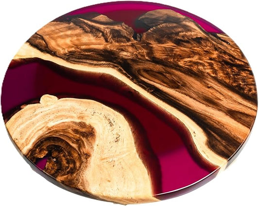 Handmade 16" Wood and Epoxy Resin Lazy Susan, Turntable for Kitchen Countertop, Rotating Display Stand, Round Wooden Platter, Organizer and Storage for Dining Table (Clear Purple)