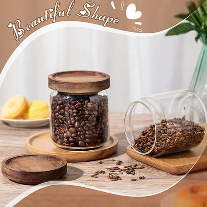 Irenare 16 Pcs Glass Containers Canister Set, 17 oz Food Storage Spice Jars with Airtight Lids, Clear Kitchen Containers for Coffee Sugar Tea Beans Nuts Candy Pantry Organization(Wood)