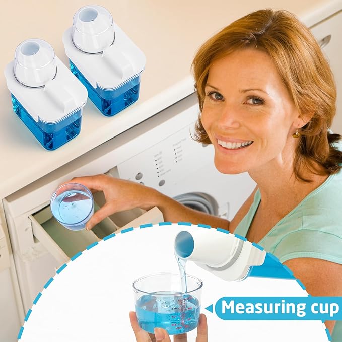 Laundry Detergent Dispenser-2 Pack, 37 oz Detergent Dispenser with 4 Removable Labels, Laundry Soap Dispenser for Laundry Room Organization and Storage, BPA Free & PET Plastic Clear