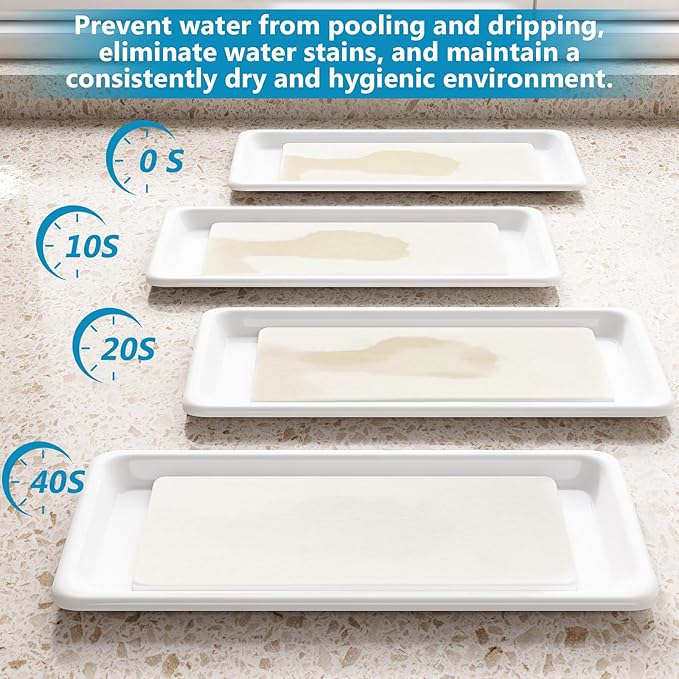 ouimei Sink Dish Drying Rack - Expandable Over Sink (15"-20" Fit), Diatomaceous Earth Tray for No-Drain Drying! Compact Dish Drainer for Small Kitchens, Apartments & RVs (White)