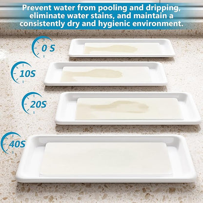 ouimei Sink Dish Drying Rack - Expandable Over Sink (15"-20" Fit), Diatomaceous Earth Tray for No-Drain Drying! Compact Dish Drainer for Small Kitchens, Apartments & RVs (White)