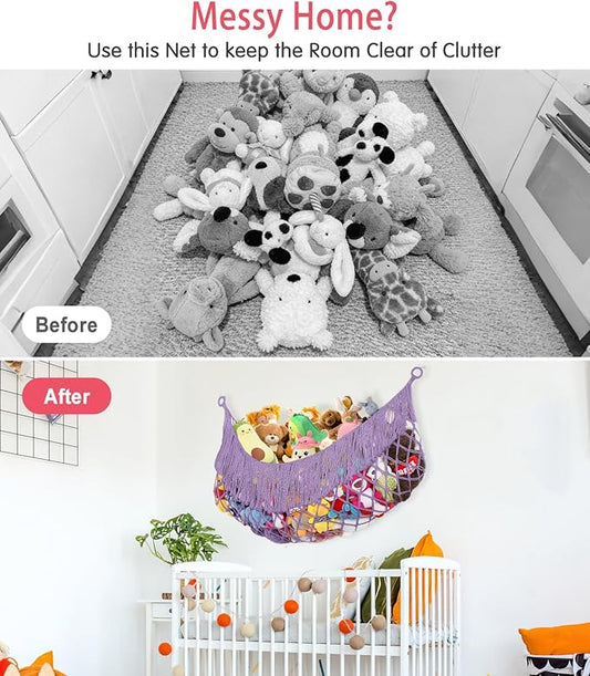 Stuffed Animal Hammock - Extra Large 63'' Long, Stuffed Animal Storage, stuffed animal Holder net, Hammock Large, Storage Hanging Organizer - Lavender