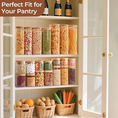ComSaf 0.8 Qt Glass Food Storage Jars Set of 6, Clear Glass Storage Containers with Lids, Pantry Organization Jar, Spice Jar, Blooming Tea, Coffee and Sugar Container, Small Canister Set for Kitchen
