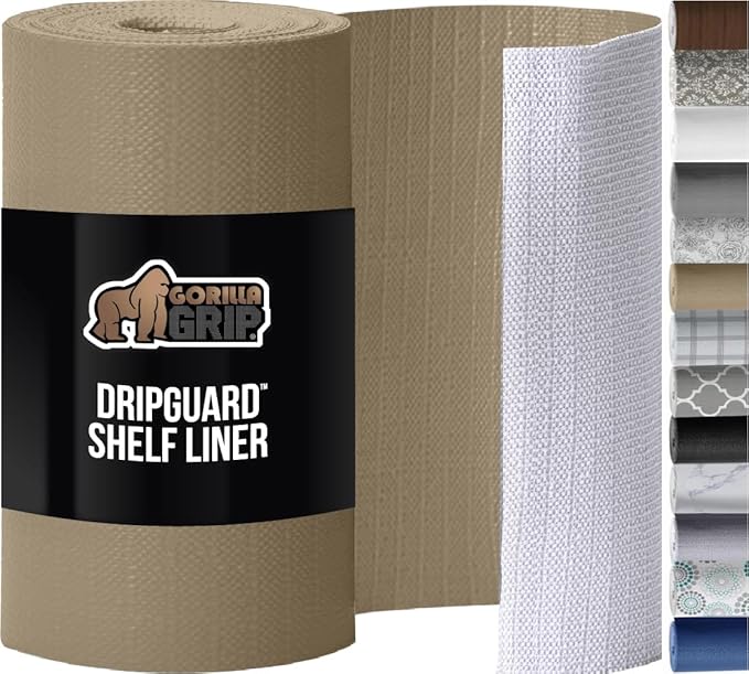 GORILLA GRIP Slip Resistant Drawer and Shelf Liner 2 Pack, Non Adhesive Water Resistant, Easy Clean and Trim, Smooth Surface Liners for Kitchen Cabinet, Shelves, Drawers, Pantry, 20 in x 20 FT, Beige