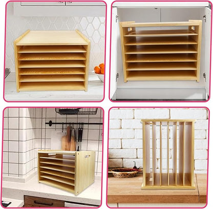 Wooden Tray Dividers for Kitchen Cabinet, 7 Tier Large Size Tray Dividers, 19.69" W x15.74" H x15.19" D, for Cookie Sheets, Baking trays, Cutting Board, Pans, for Organizing Cabinets, 5 Years Warranty
