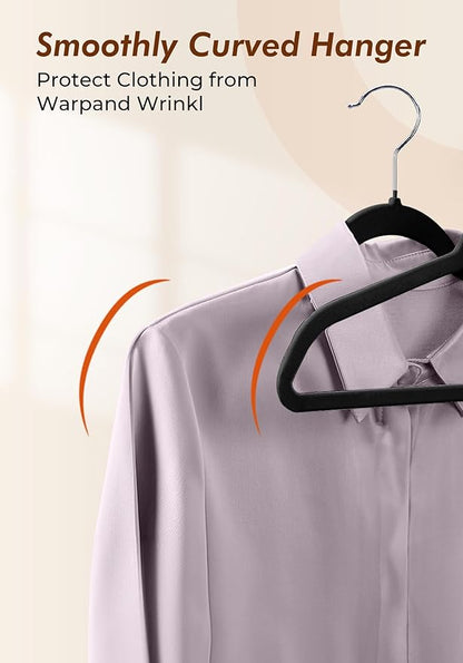 HOUSE DAY Black Velvet Hangers 50 Pack - Non Slip Felt Hangers Closet Essentials, Premium Space Saving Hanger, Gentle on Clothes, Sturdy Shoulder Design