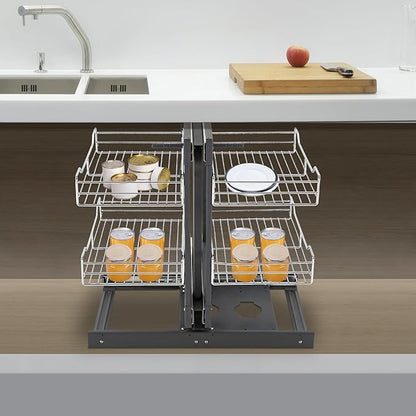 QIANMOON Kitchen Corner Cabinet Pull Out, Magic Corner Pull Out Open, 2 Tiers Swing Tray, Blind Corner Soft Close, for Place Pots and Pans, Containers, Spice Jars