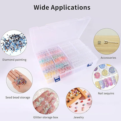 SGHUO 120 Slots Diamond Painting Storage Container, 5D Diamond Accessories Embroidery Box Tools Kit for Beads, Seed, Art Craft with Funnel and Labels