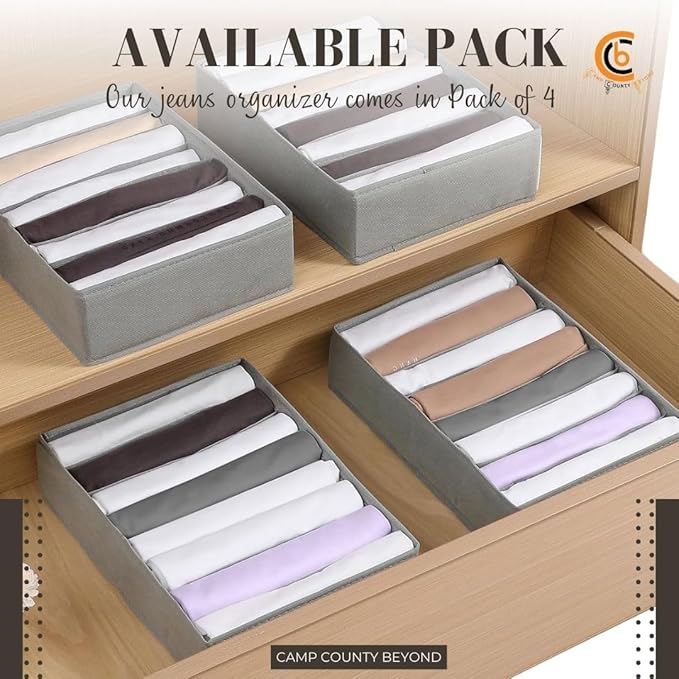 Foldable Wardrobe Clothes Organizer Storage Boxes - Set with 8 Grids- Fabric Shelf Dividers, Small Size Organizer with PPE Sheets, Stackable Clothing Box for Jeans,Pants, Sweaters,T-Shirts (Pack of 4)