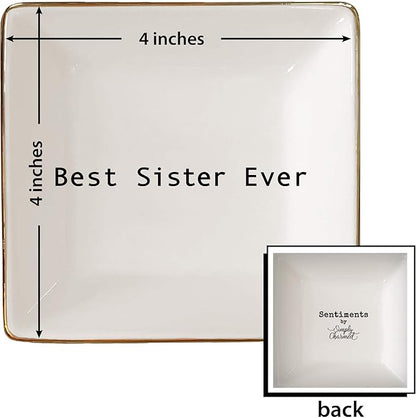 Simply Charmed Best Sister Ever Gift | Jewelry Ring Holder | Elegant Trinket Tray or Dish