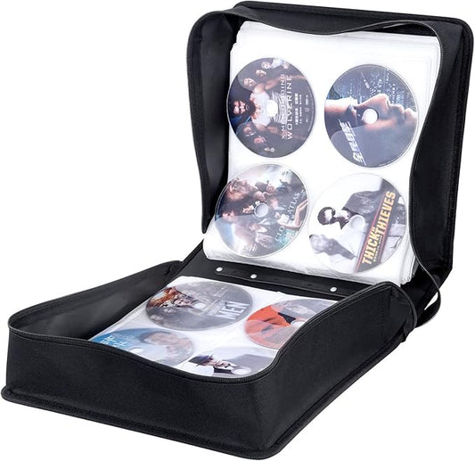 CD/DVD Binder, CD DVD Case Holder Binder 400 Capacity CD/DVD Wallet Storage Booklet Album Box (White binder, PU Black)