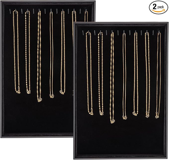 Polmart Stackable Necklace & Jewelry Organizer/Storage/Display Trays, Black Velvet (2-Pack)