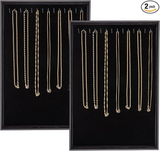 Polmart Stackable Necklace & Jewelry Organizer/Storage/Display Trays, Black Velvet (2-Pack)