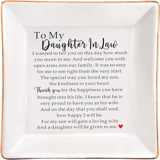 AZVAUUY to My Daughter in Law Gift from Mother in Law Ceramic Jewelry Tray Dish, Wedding Gift for future Daughter-In-Law Gift