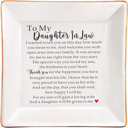 AZVAUUY to My Daughter in Law Gift from Mother in Law Ceramic Jewelry Tray Dish, Wedding Gift for future Daughter-In-Law Gift