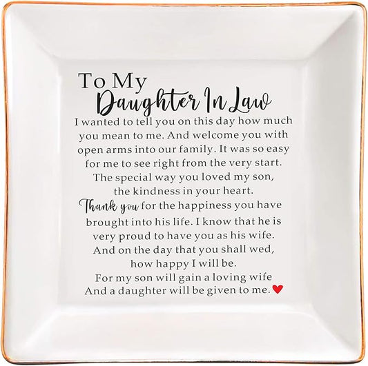 AZVAUUY to My Daughter in Law Gift from Mother in Law Ceramic Jewelry Tray Dish, Wedding Gift for future Daughter-In-Law Gift