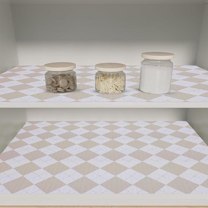 Beige Shelf Liner for Kitchen Cabinets 12" x 120" Non-Adhesive Non-Slip Drawer Liners for Dresser, Waterproof Washable Paper, Durable Protector Mat for Pantry Shelves Cupboards