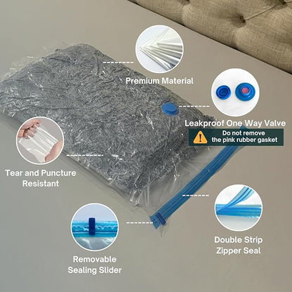 Nellivia 10 XL Jumbo Vacuum Storage Bags with Pump, Extra Large Compression Space Saver for Comforter, Duvet, Bedding, Blanket Storage, Vacuum Seal Bags for Clothing, Luggage Closet Organizer