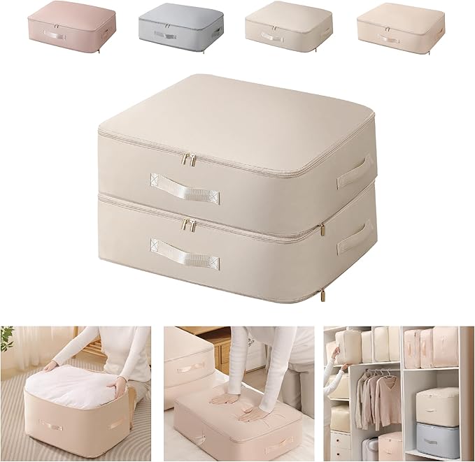 Ultra Space Saving Self Compression Organizer,Packing Cubes,Waterproof And Moisture-Proof,High Capacity,For Blankets Clothes Duvet Comforter（Oatmeal 21.2 * 16.2 * 11.8 In-2pcs）