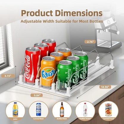 HIYOHIYO 3 Row Auto-Push Drink Organizer for Fridge, Automatic Pushing Can Dispenser for Supermarket Shelf Storage, Self Push Beverage Rack for Commercial Refrigerator, Adjustable Width (Depth 15")