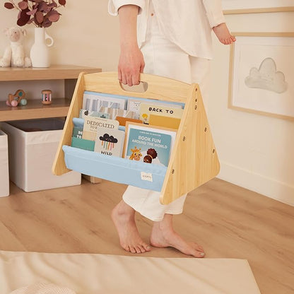 ZICOTO Decorative Wooden Bookshelf with Handle for Kids Rooms - Keeps Books Neatly Organized & Within Reach for Toddlers - Easy Install Montessori Book Shelf for Baby's Bedroom or Playroom Decor
