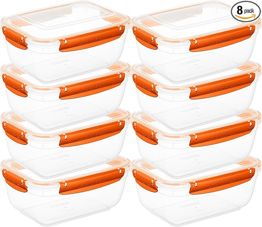 Superio Plastic Food Storage Containers with Airtight Lids, 8 Pack- 80 Oz, BPA Free, Leakproof, Stackable, Microwave, Dishwasher, Freezer Safe, Orange