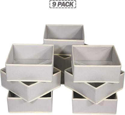 DIOMMELL Foldable Cloth Storage Box Closet Dresser Drawer Organizer Fabric Baskets Bins Containers Divider for Clothes Underwear Bras Socks Clothing,Set of 9 Grey 900